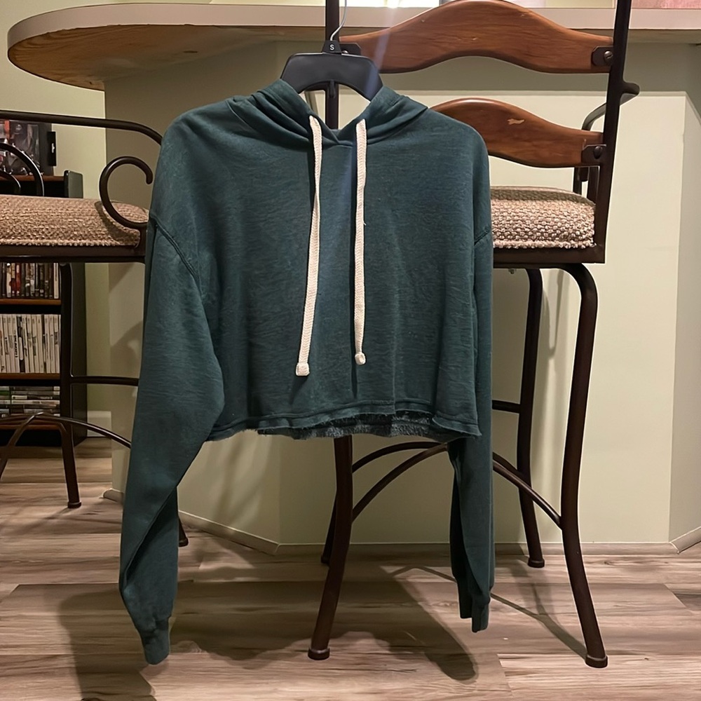 Cropped Green Drawstring Hoodie